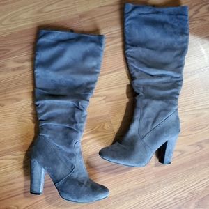 Grey Faux Suede knee high Boots